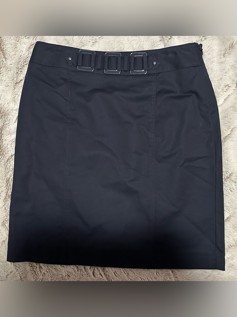Rafaella Petite Dark Blue Belted Pencil Skirt with Triple Buckle Detail